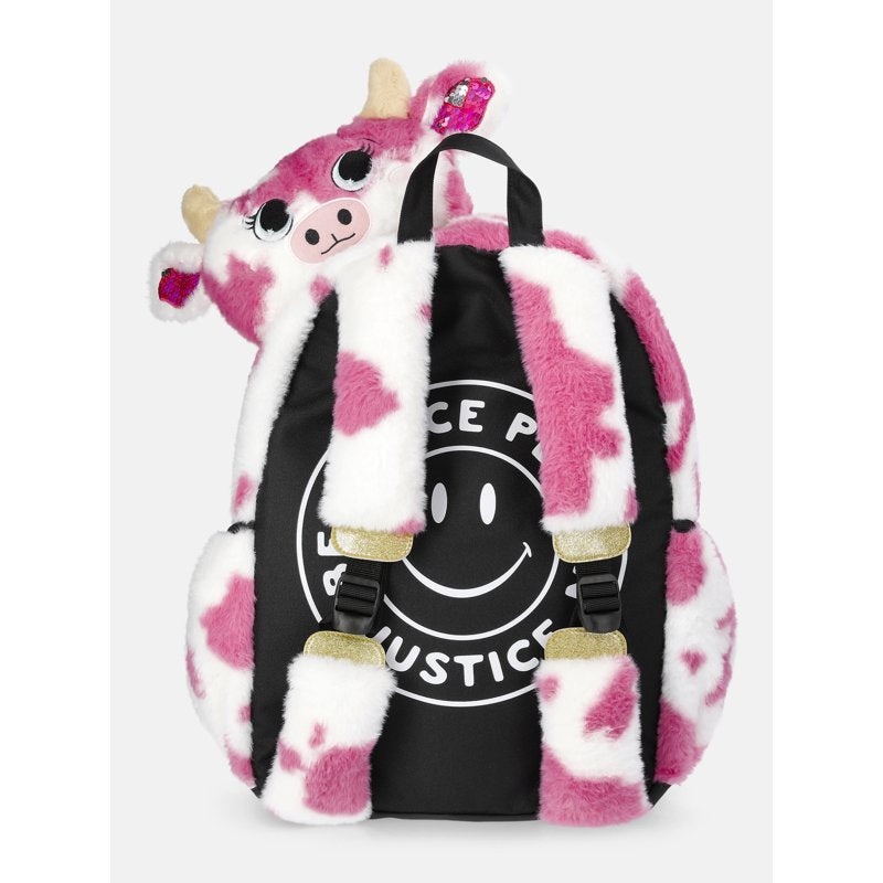 Girls 17-Inch Plush Cow Backpack with Sequin Details and 3D Head