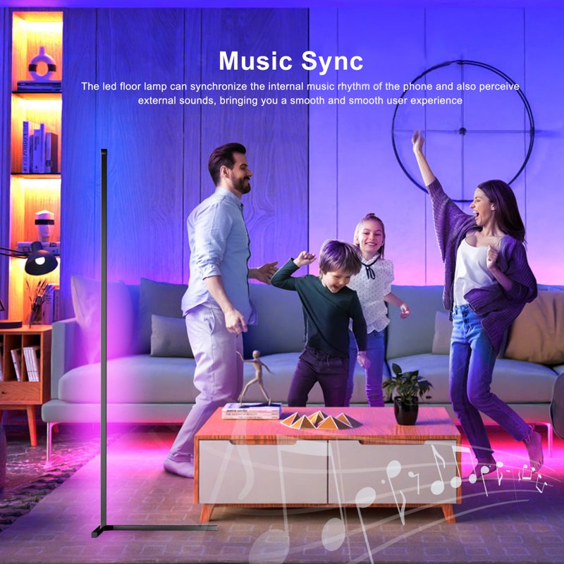 Modern LED Floor Lamp with Music Sync & App Remote Control - Energy Saving Corner Light for Living Room