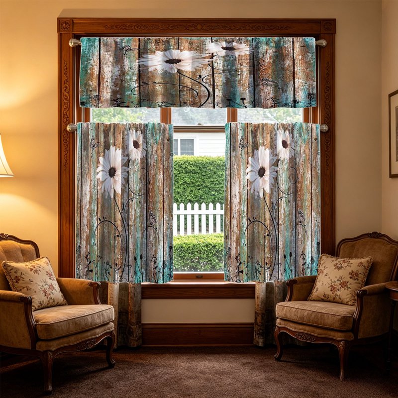 Kitchen Curtain 3-Piece Set Farmhouse Cafe Style Small Window Drapes Blackout Filter