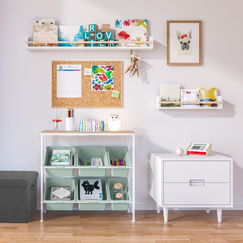 6-Bin Utility Storage Cart with Removable Bins and Top Shelf, White & Green