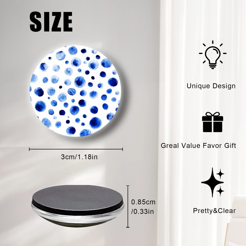 12Pcs Glass Refrigerator Magnets Set - Strong Crystal Blue Watercolor Design for Photos Notes Home Kitchen