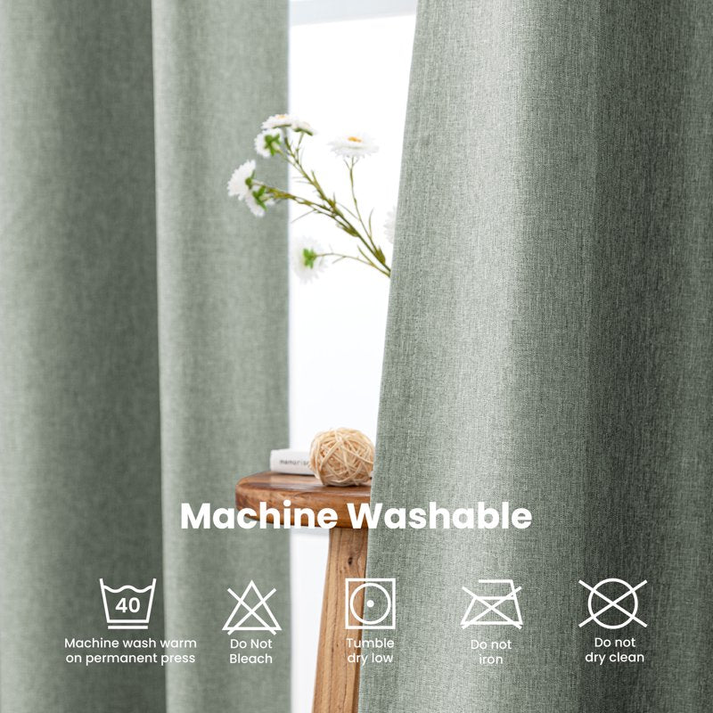 Blackout Linen Look Curtains for Bedroom and Living Room - Thermal Insulated Drapes with Grommets