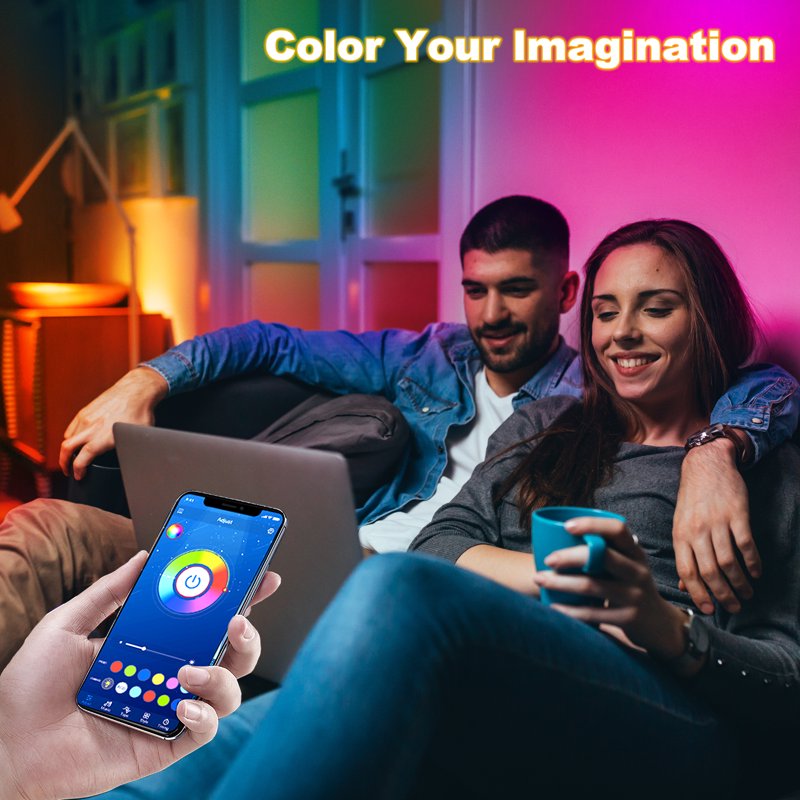 50ft LED Strip Lights RGB Color Changing Music Sync with Remote & App