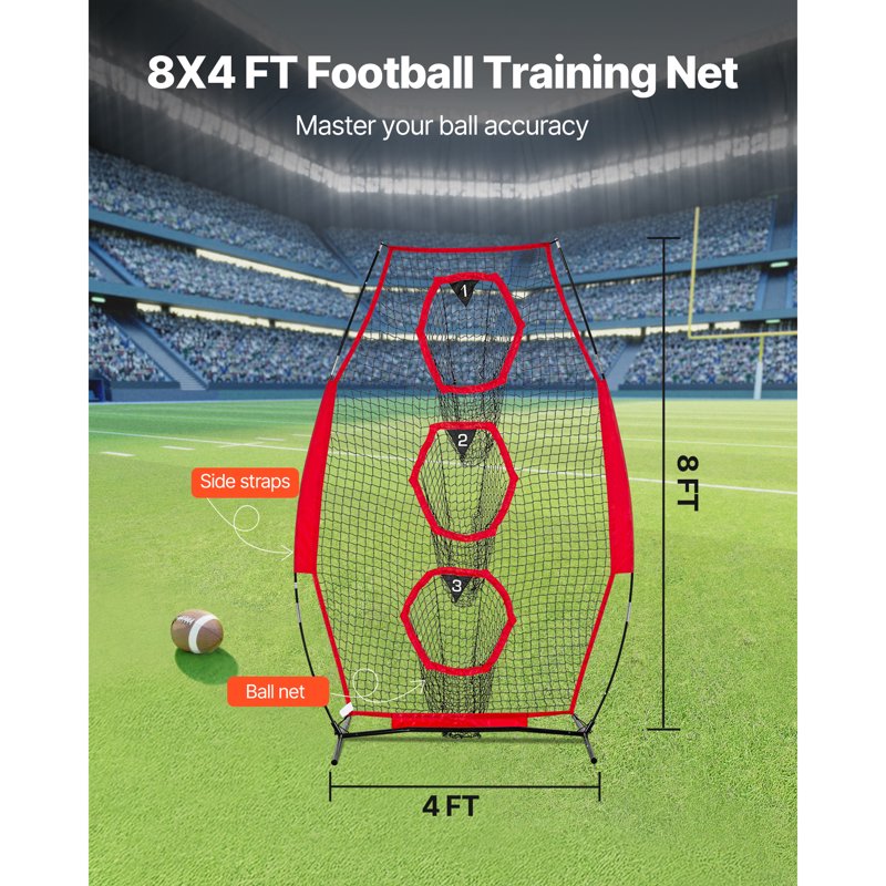 Football Training Net with Targets - 8x4 Inch Practice Passing Net for Quarterback Drills