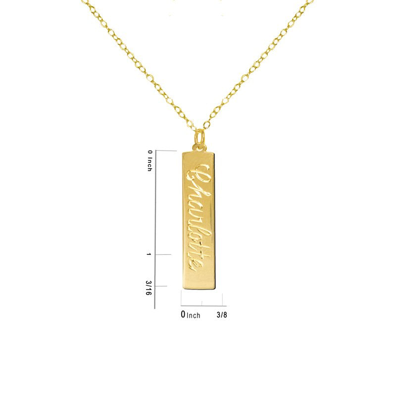 Personalized Engraved Name Bar Pendant Necklace in Sterling Silver or 14K Gold Plated Sterling Silver