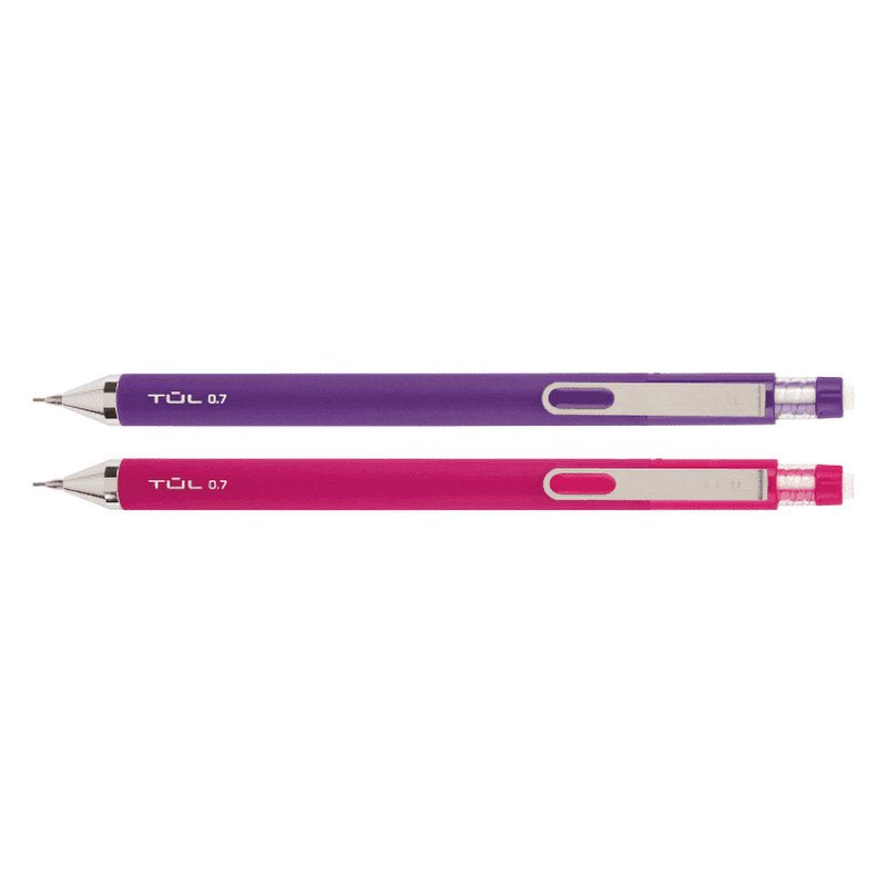 Mechanical Pencils 0.7mm Pink & Purple Pack of 2 - Refillable Writing & Drawing Tools