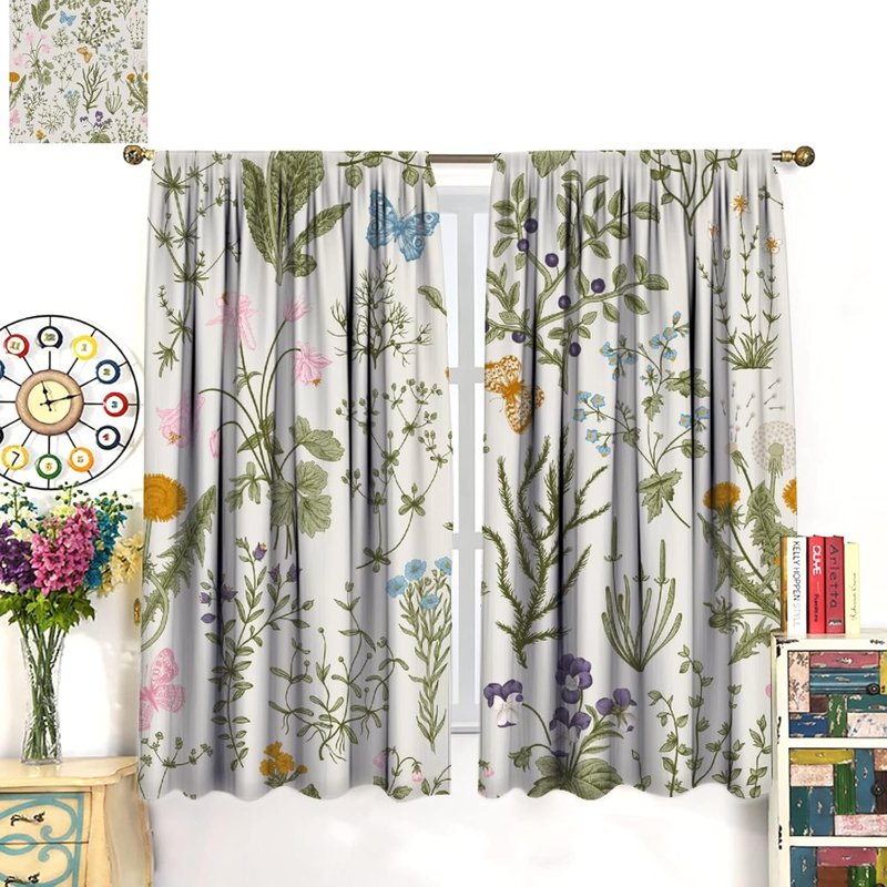 Botanical Floral Curtain Set - Decorative Window Drapes for Bedroom & Living Room
