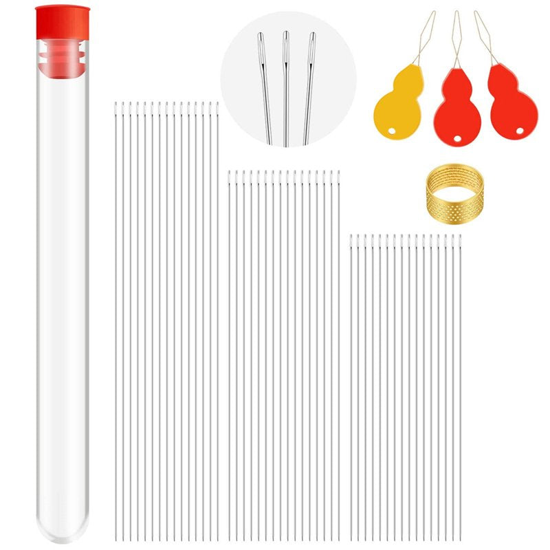 Beaded Needles Set for Jewelry Making - 65 Pcs, 3 Sizes, Needle Bottles & Threaders