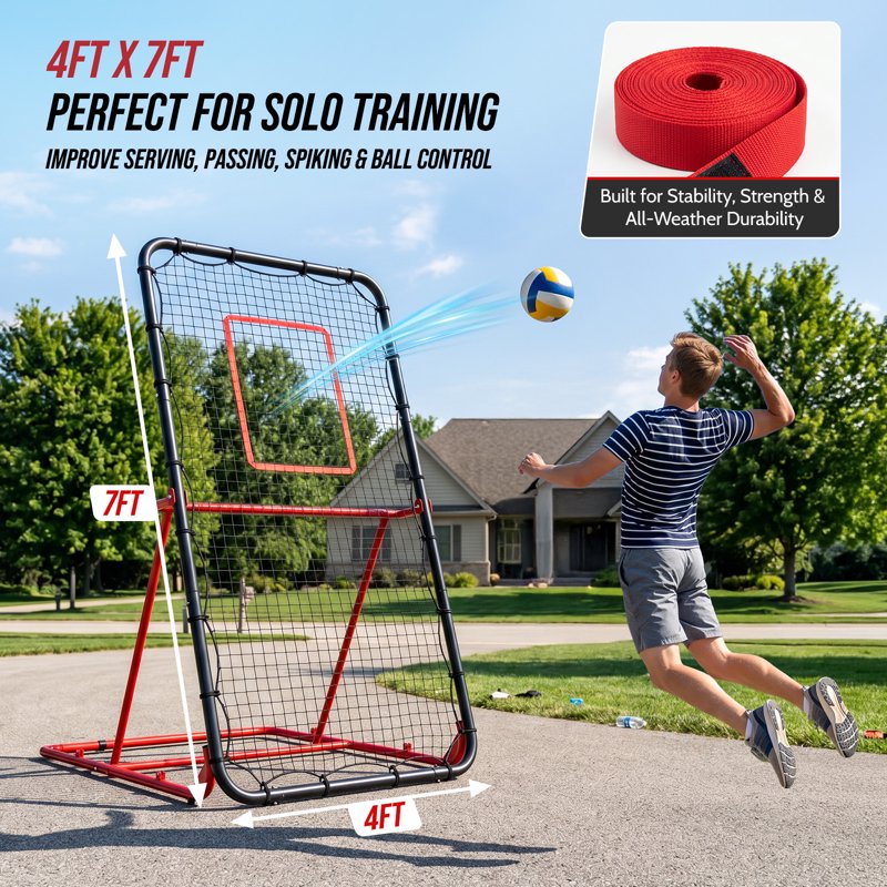 7x4 FT Volleyball Rebounder Net - Adjustable Training Equipment for Spiking, Passing & Serving