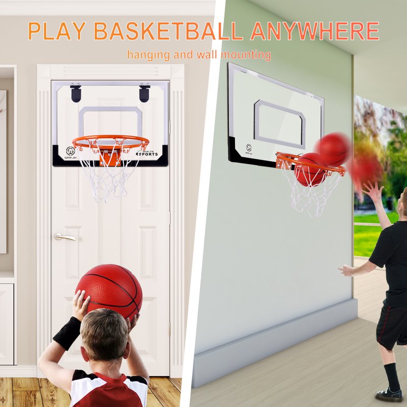 Indoor Basketball Hoop Set for Kids & Adults with 3 Balls & Net - Door Mount
