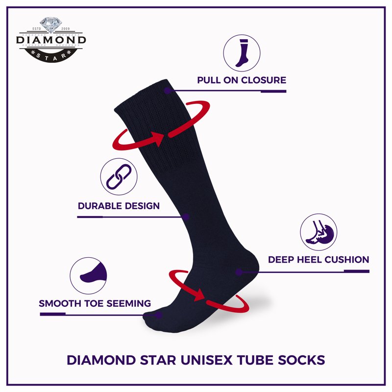 Diabetic Over The Calf Socks – Non-Binding Cushioned Cotton Knee High Men’s Socks Navy 6 Pairs