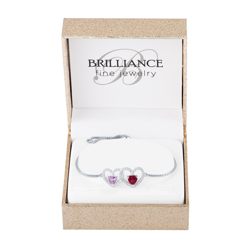 Adjustable Sterling Silver Plated Jewelry Bracelet with Simulated Ruby Pink Sapphire CZ
