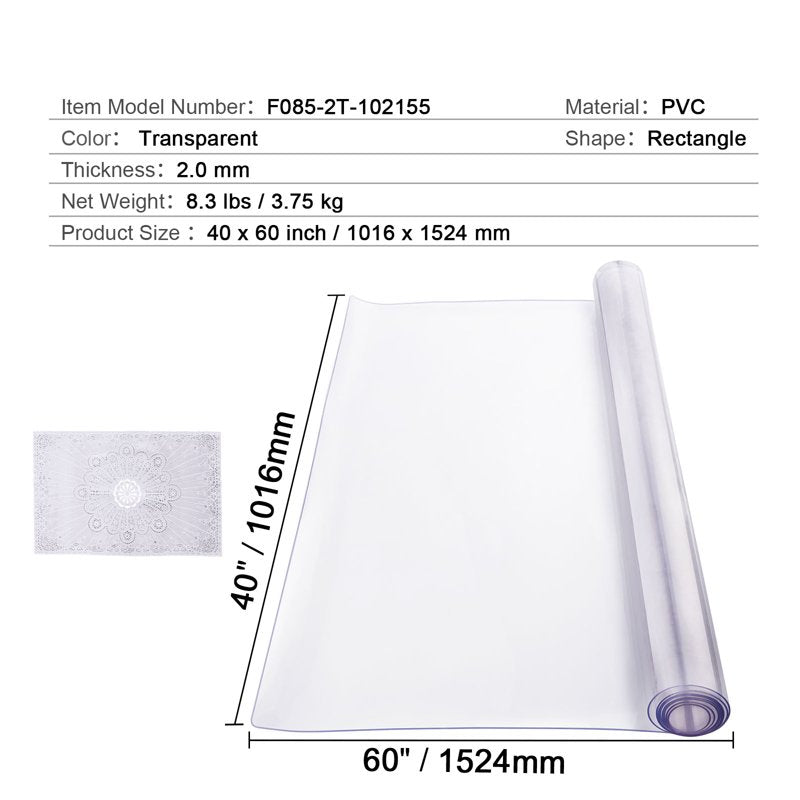 PVC Desk & Table Protector Cover - Water-Resistant, 40 x 60 Inch, Clear