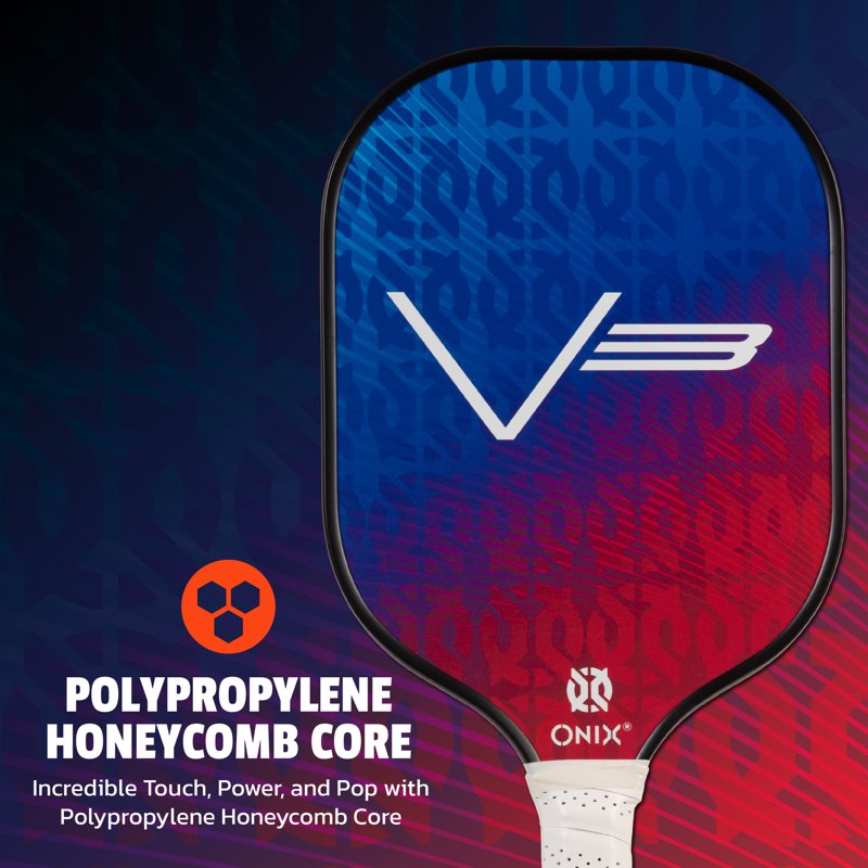 (2 Pack) ONIX V3 Pickleball Paddle – 8 oz Polypropylene Core, Edge Guard, Blue/Red