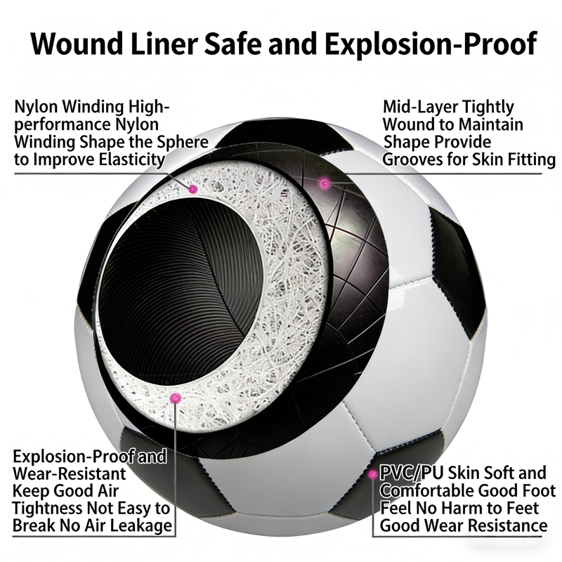 Size 5 Soccer Ball PU Leather Butyl Bladder Durable Training Ball — Excellent Air Retention, Black-White