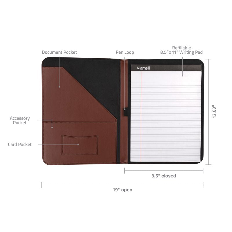 Leather Portfolio with Writing Pad & Internal Pockets - Business & Resume Organizer