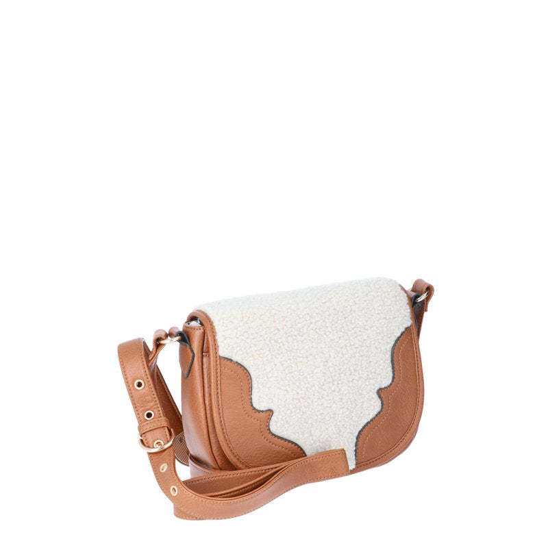Jessica Simpson Women's Crossbody Handbag with Faux Shearling, Cognac
