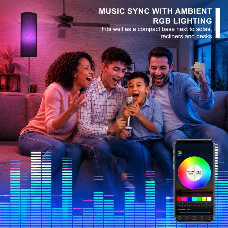 Smart RGB Floor Lamp with Music Sync, Remote Control & App, 67 Inch Tall