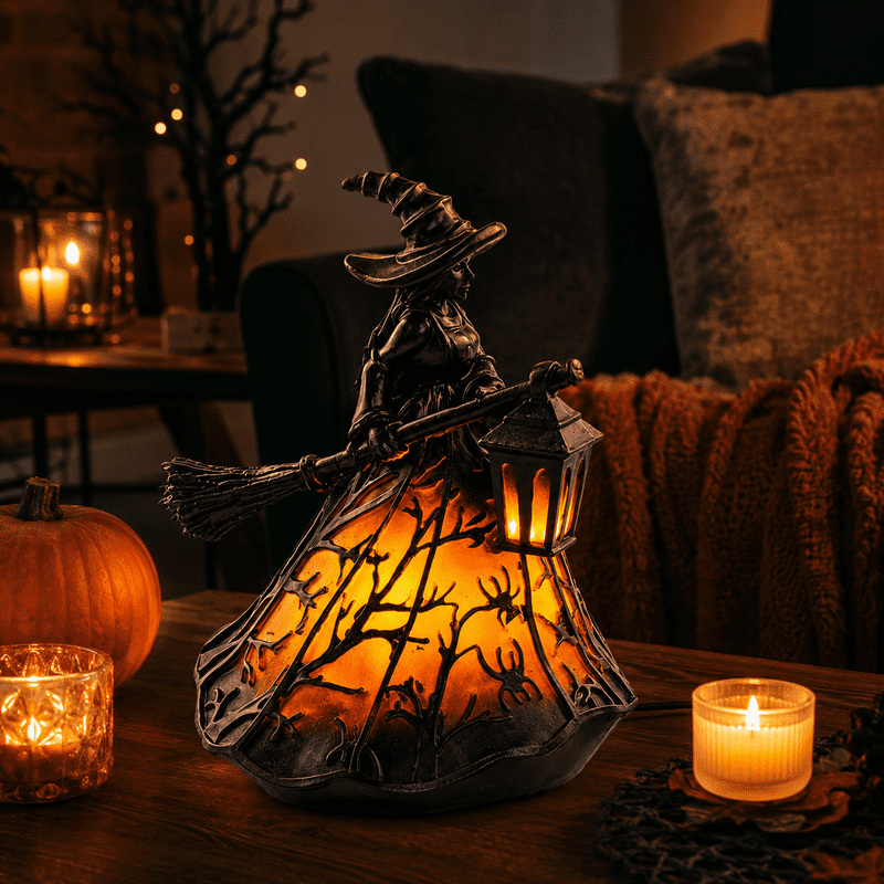 Halloween Witch Resin Lamp with Lights - Gothic Witch Decor for Home & Party