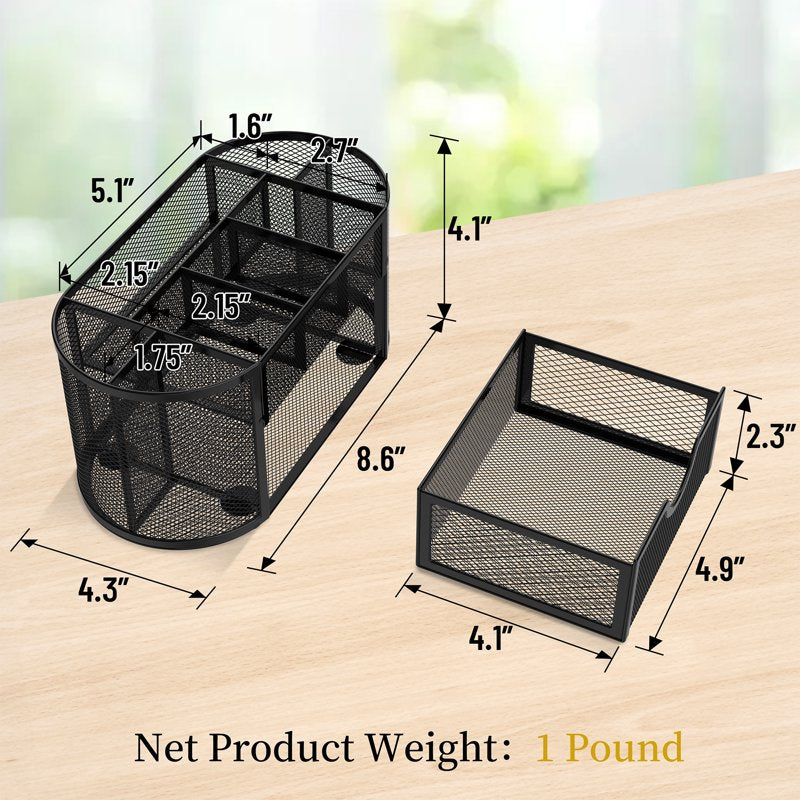 Small Mesh Desk Organizer with Drawers, 9 Compartments for Office and Makeup