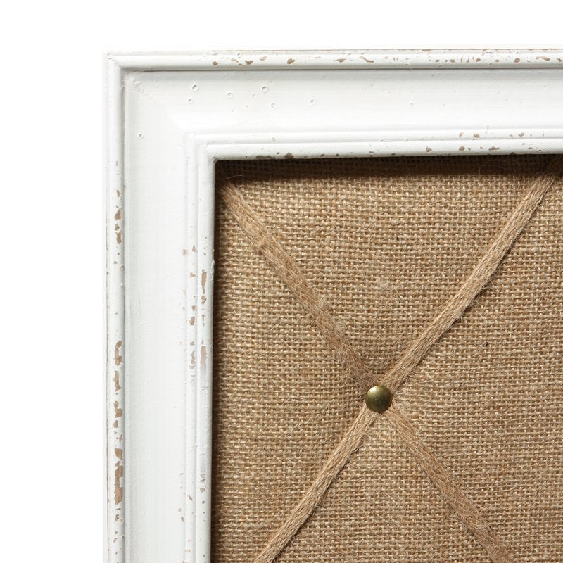 Antique White Linen Fabric Bulletin Board with Wooden Frame - Large Wall Memo & Message Board
