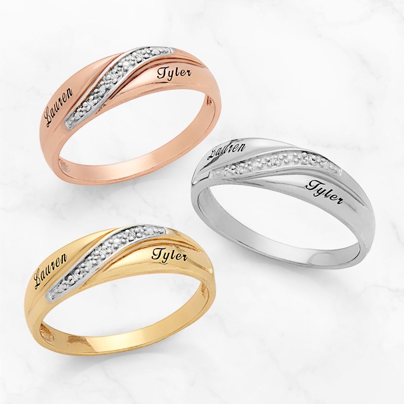 Men's Diamond Accent Wedding Band - Personalized 14K Gold Over Silver