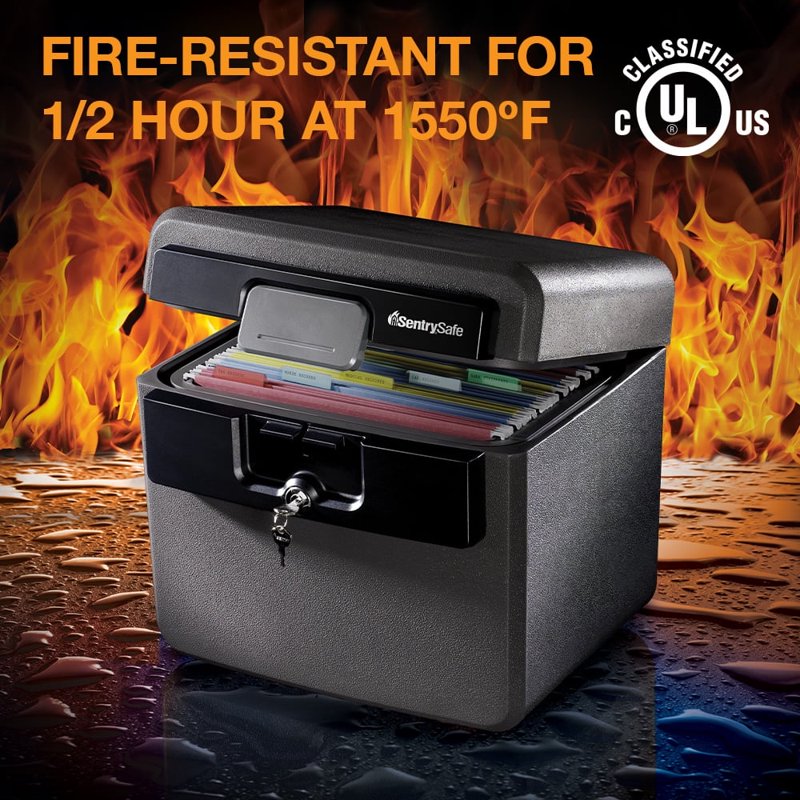 Fire & Water-Resistant Safe Box with Key Lock, 0.65 Cu. Ft.