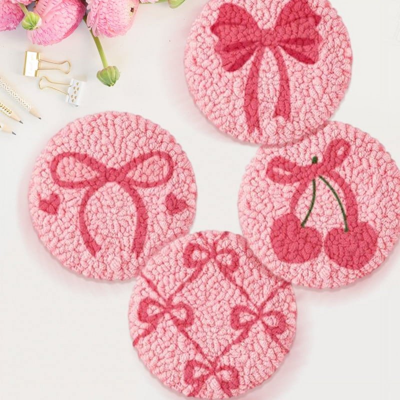 Love Punch Needle Coasters Kit with 6 Patterns for DIY Home Decor