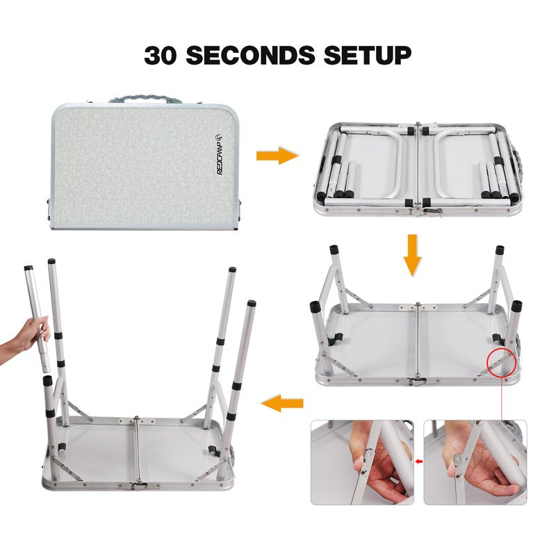 Portable Camping Folding Table - Adjustable Height Lightweight Aluminum