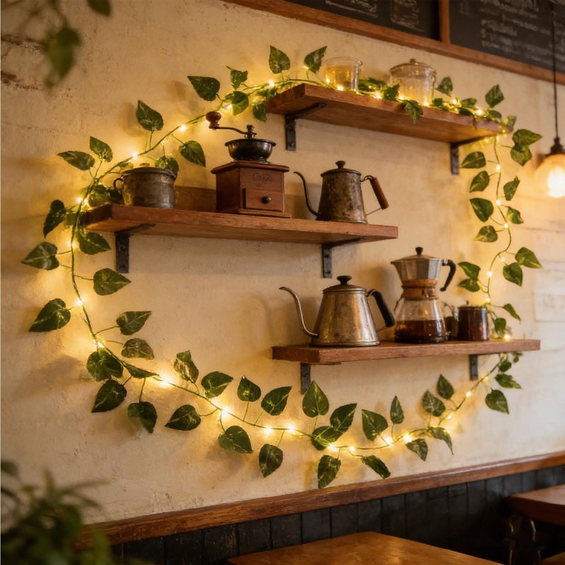 Solar Leaf Curtain String Lights 16.4 Ft Outdoor Waterproof Ivy Vines for Garden Patio Balcony Wall Decor