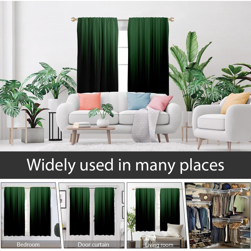 Modern Ombre Green and Black Window Curtain Set - 2 Panels, 42x63 Inches