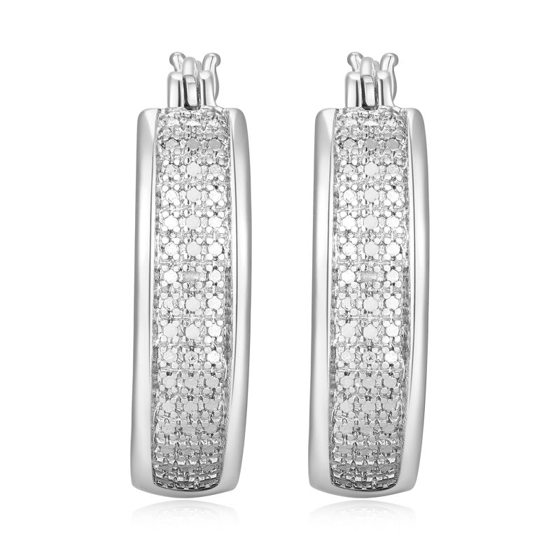 Diamond Accent Hoop Earrings in Rhodium Over Bronze for Women