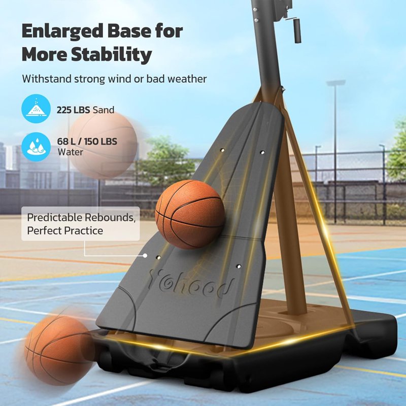 Portable Basketball Hoop System with Adjustable Height 5.25-10FT, Shatterproof Backboard
