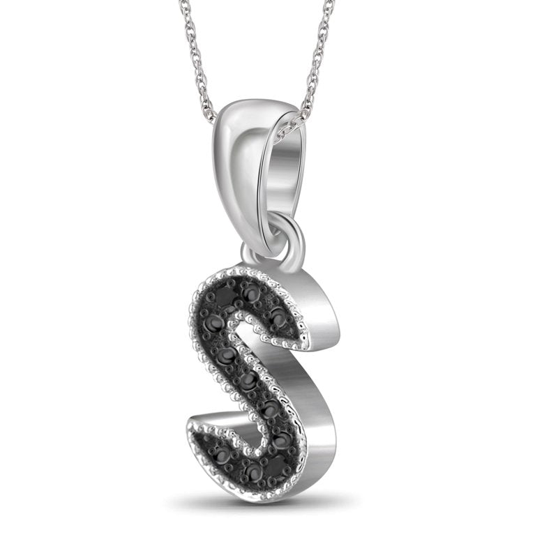 Sterling Silver Initial Pendant with Black Diamond Accent - 18" Chain