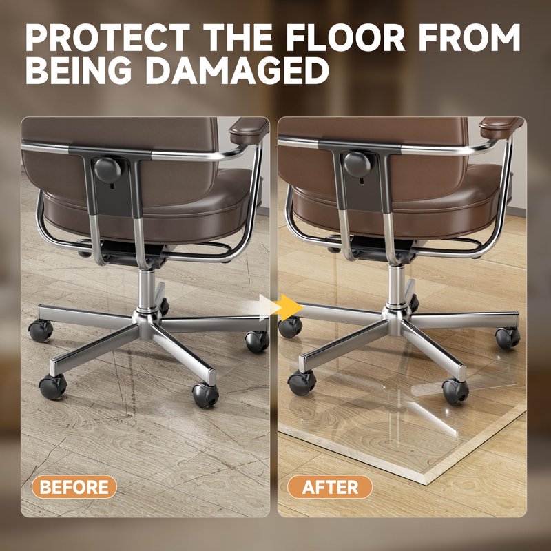 Clear Tempered Glass Chair Mat for Carpet & Hardwood Floors - Beveled Edges Office Desk Protector