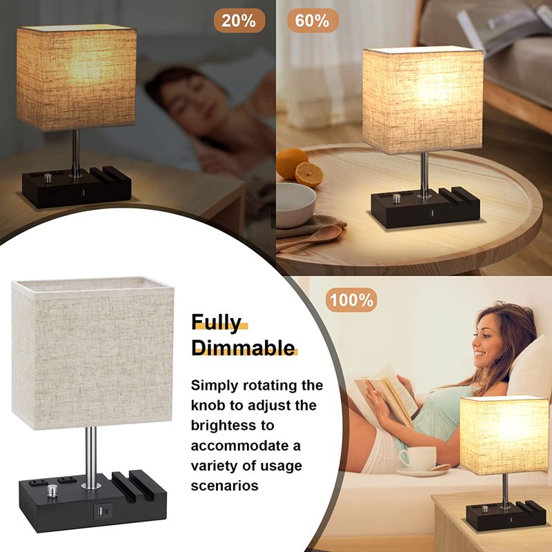 Dimmable Bedside Table Lamp with Dual USB Charging Ports - Modern Nightstand Light