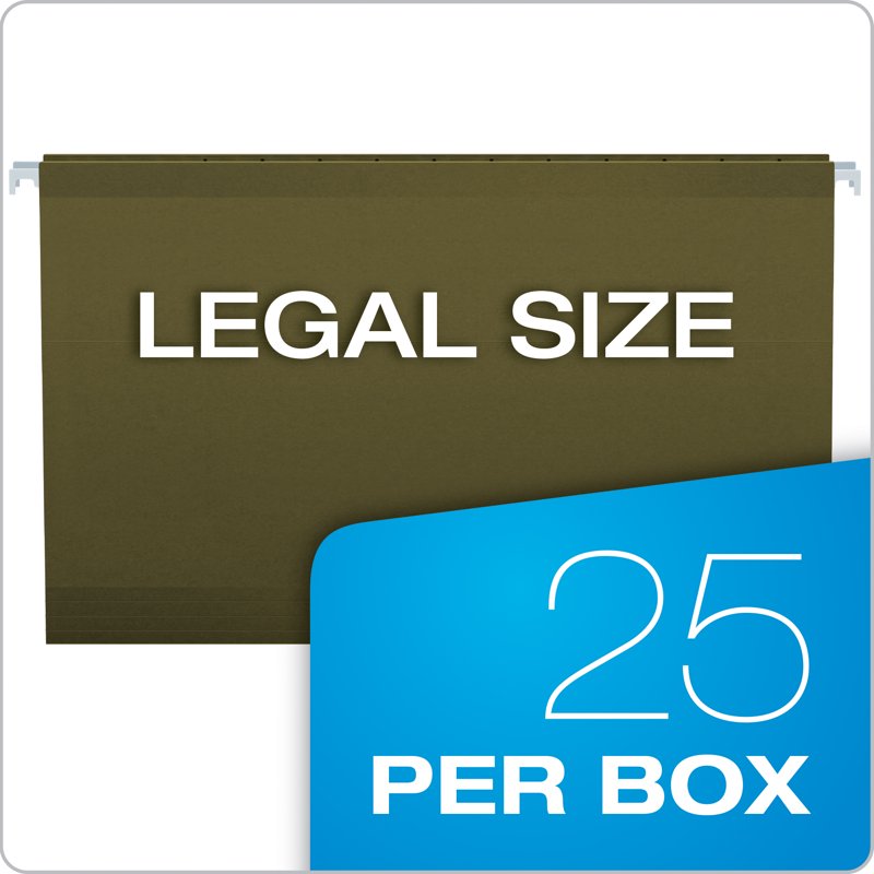 Legal Size Reinforced Hanging Folders with Tabs - Standard Green, 25 Pack