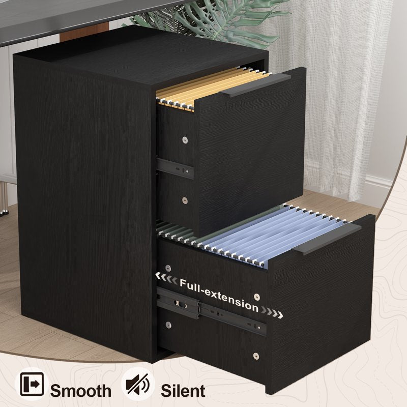 Wooden File Cabinet 2 Drawer Vertical Storage for Office - Black & Walnut Options