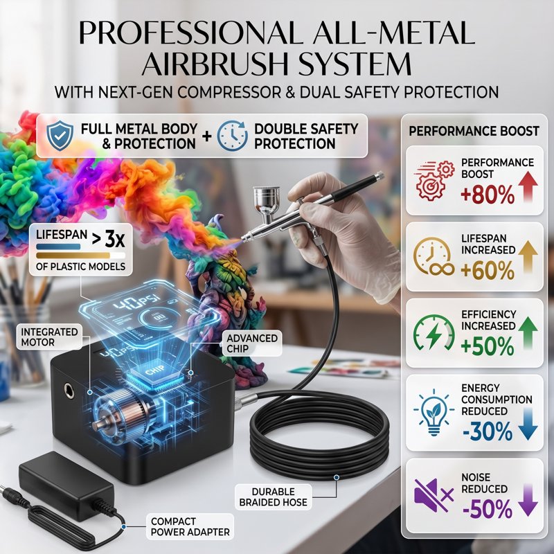 Professional Airbrush Kit with Compressor for Model Painting Nails Makeup & Cake Decorating