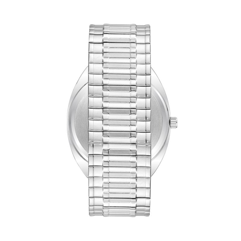Men's Silver-Tone Expansion Strap Wristwatch with Blue Dial