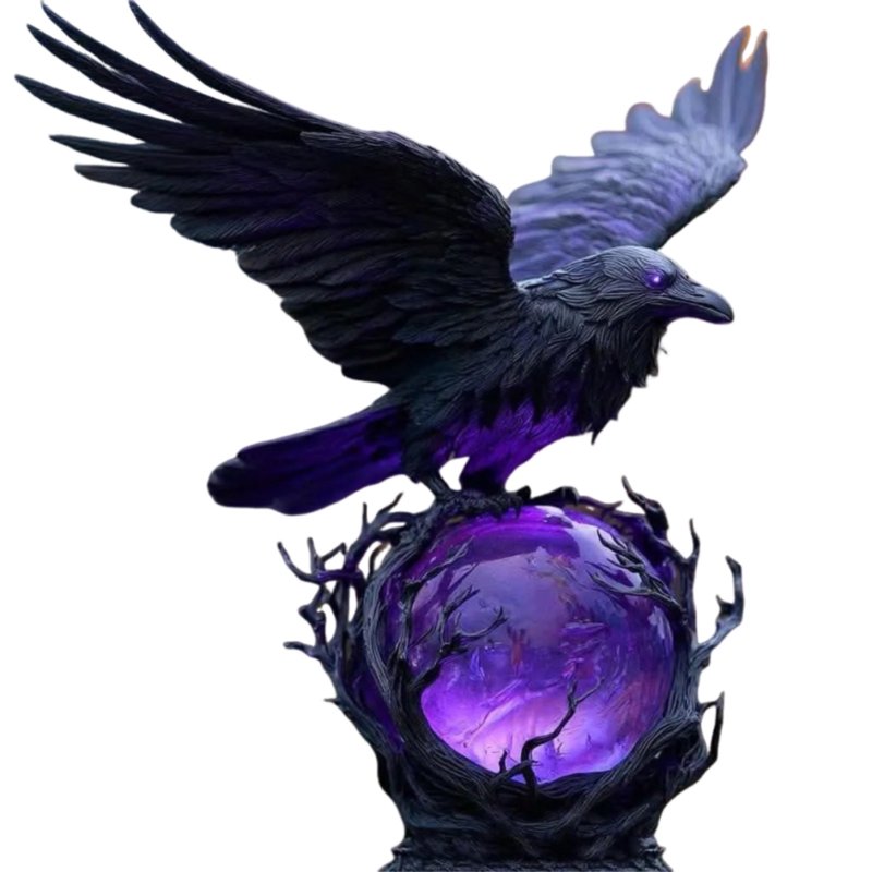 Gothic Raven Night Light Sculpture with Glowing Orb - Dark Academia Indoor Decor