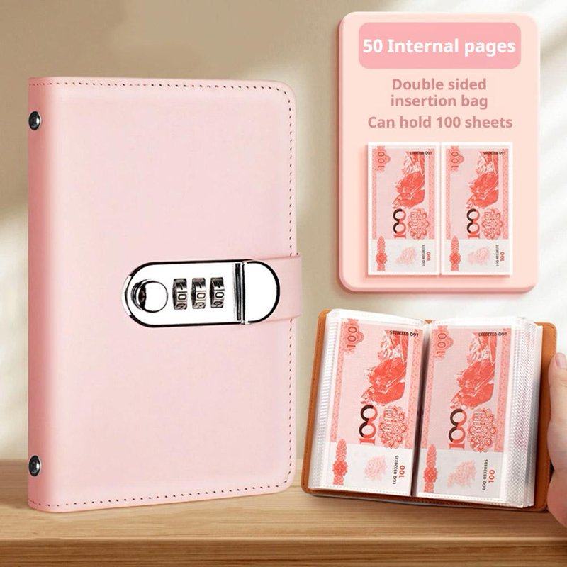 Cash Envelope Organizer Binder - Money Saving Challenge with 100 Envelopes, Lockable PU Wallet, Budget Book for Office & Home