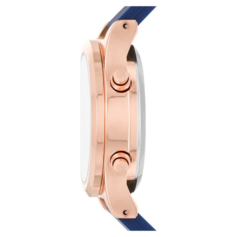 Women's Digital Wristwatch with Rose Gold Case & Navy Silicone Band