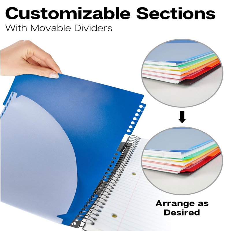 5-Subject Spiral Notebook with Removable Dividers 300 Pages College Ruled