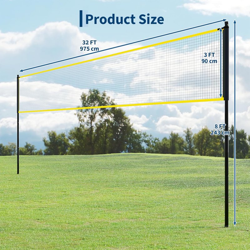 Portable Volleyball Net Set 32ft x 8ft with Adjustable Heights - Outdoor Sports Equipment