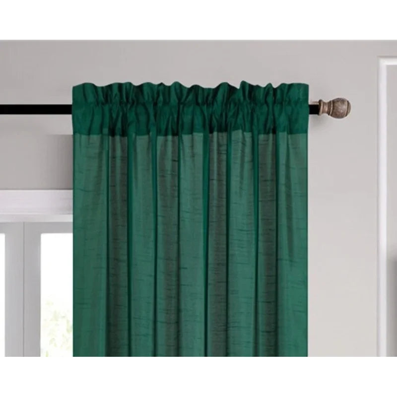 Semi-Sheer Faux Silk Window Curtains 2-Pack - Dark Green 84" Length