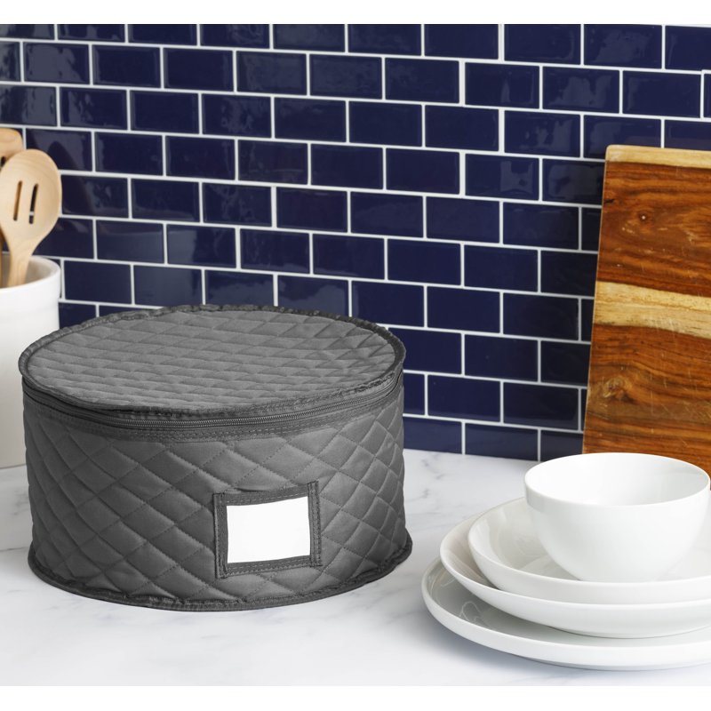 Stackable Dinner Plate Storage Container for 12 Plates - Felt Dividers, Padded Interior, 13 Inch Size