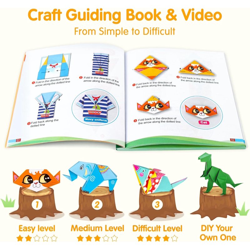 Kids Origami Paper Kit with 224 Sheets, Patterns & Tutorial for Beginners
