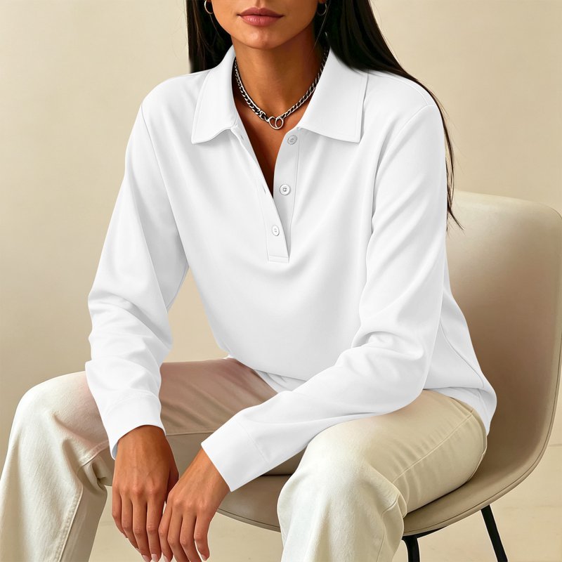 Women's Long Sleeve Polo Shirts with Side Slits - Business Casual Golf Top