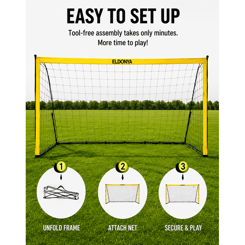 ELDONYA 8'x5' Soccer Goal – Heavy Duty Portable Pop Up Net with Stakes & Carry Bag
